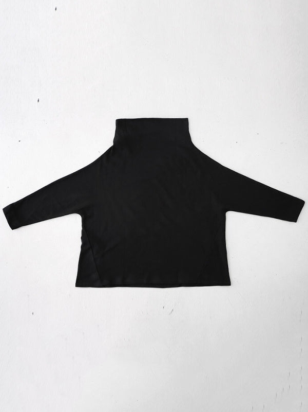 T-shirt urbain noir gris à col haut, à manches longues, oversize