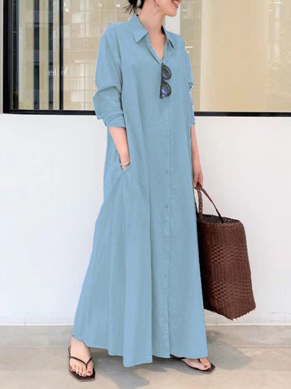 Robe chemise à col revers, couleur unie