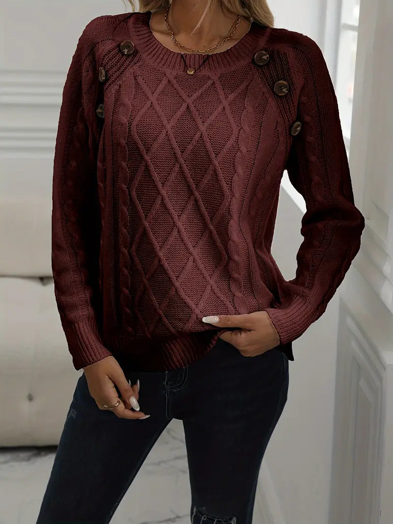 PULL EN CABLE SOLIDE POUR FEMMES | STYLE ÉLÉGANT ET CHAUD