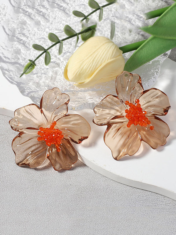 Accessoires de boucles d'oreilles légèrement transparentes en forme de fleur