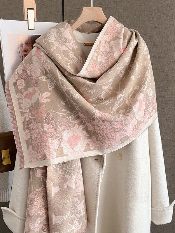 Écharpe chaude à franges, à fleurs en tricot