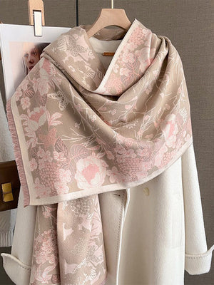 Écharpe chaude à franges, à fleurs en tricot
