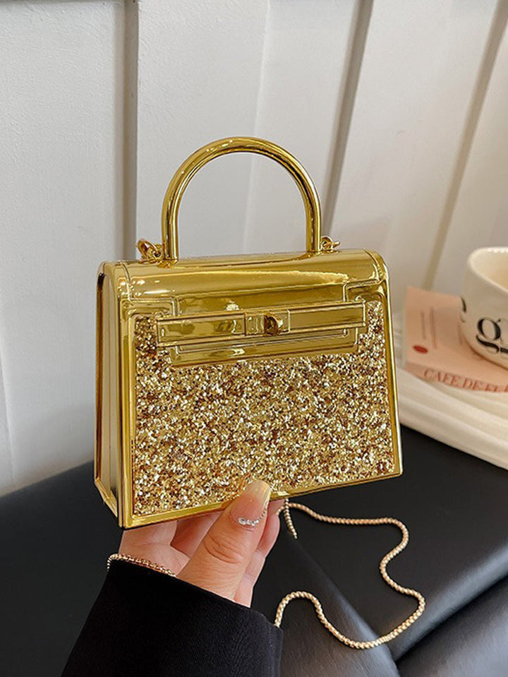 Sac à main bandoulière brillant géométrique à chaîne