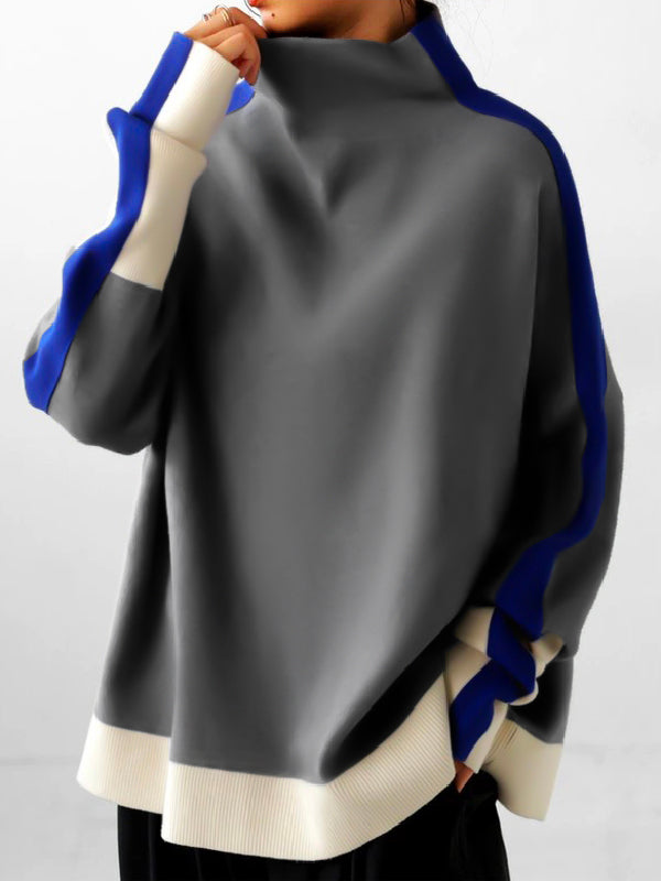 Sweat-shirt à manches longues et col haut, couleur contrastée