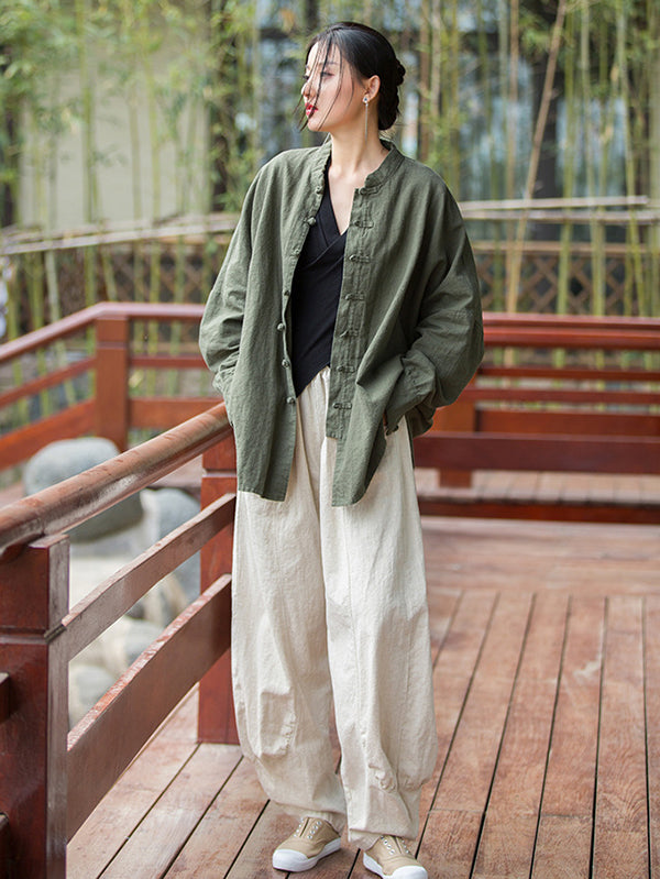 Pantalon en lin décontracté à jambes larges, taille haute, couleur unie, 7 couleurs