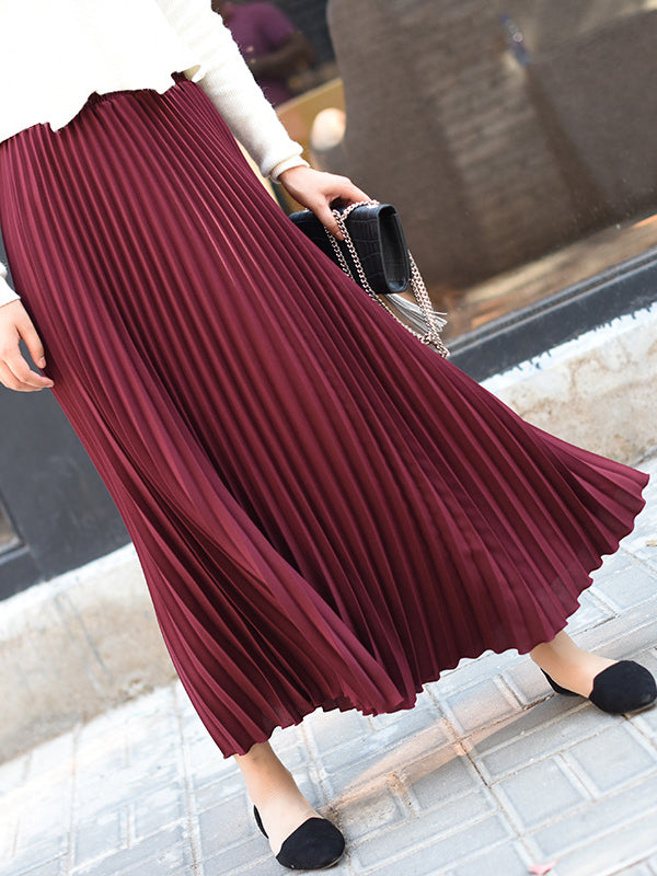 Jupes élégantes plissées à taille élastique de couleur unie