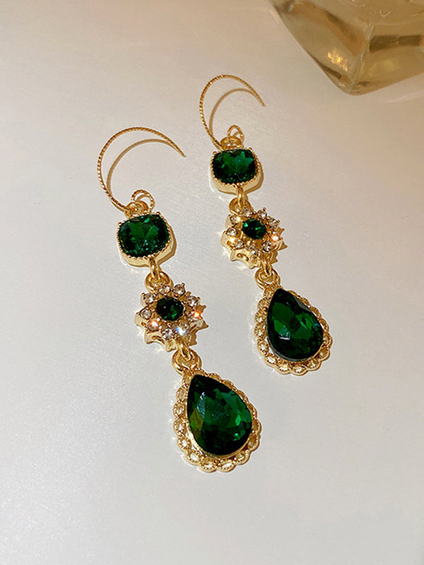 Accessoires de boucles d'oreilles goutte d'eau en strass vert urbain