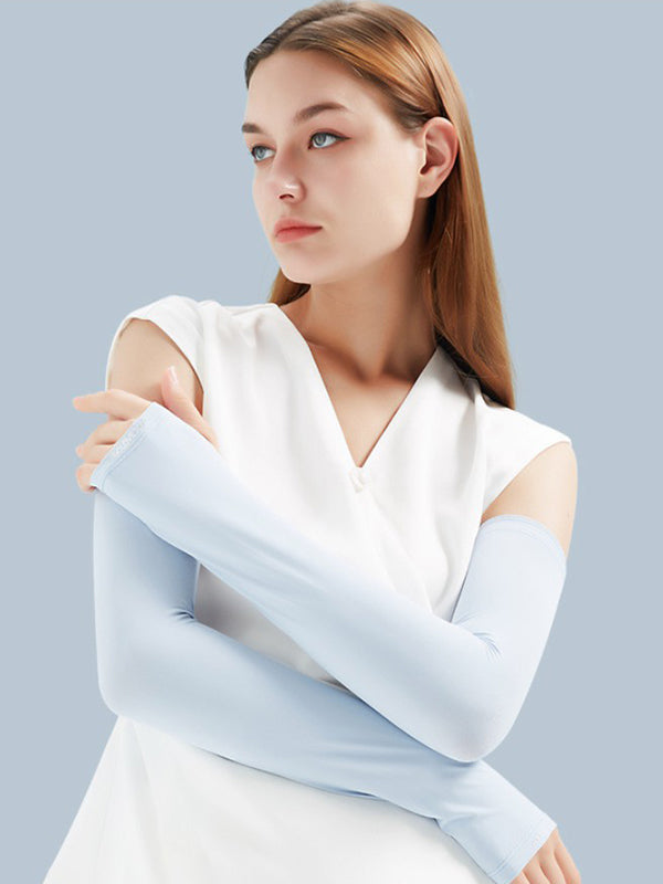 Manchette anti-UV simple en soie glacée, couleur unie