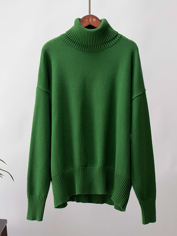 Pull en maille ample à manches longues, à col haut, couleur unie