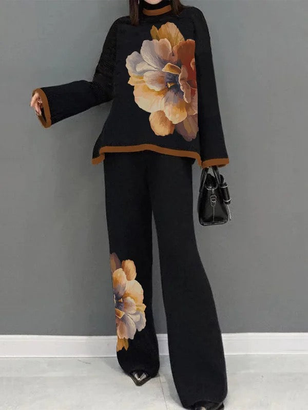 Pantalon ample taille haute, à imprimé floral