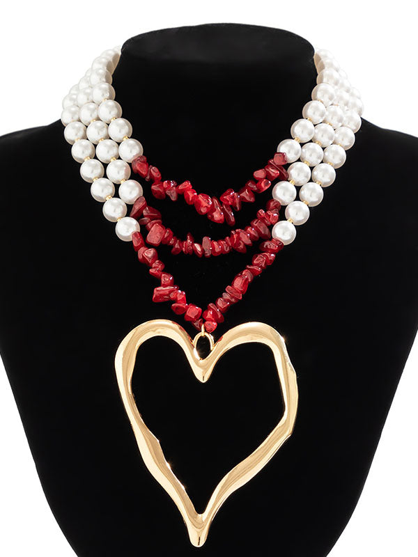 Collier perlé délicat en forme de cœur, couleur contrastée