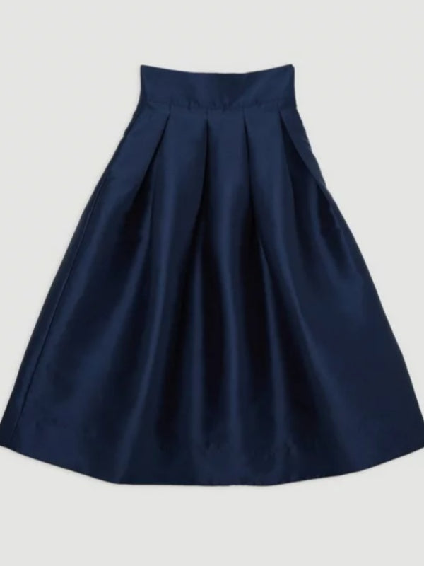 Jupe plissée coupe trapèze, taille haute, à fermeture éclair, couleur unie