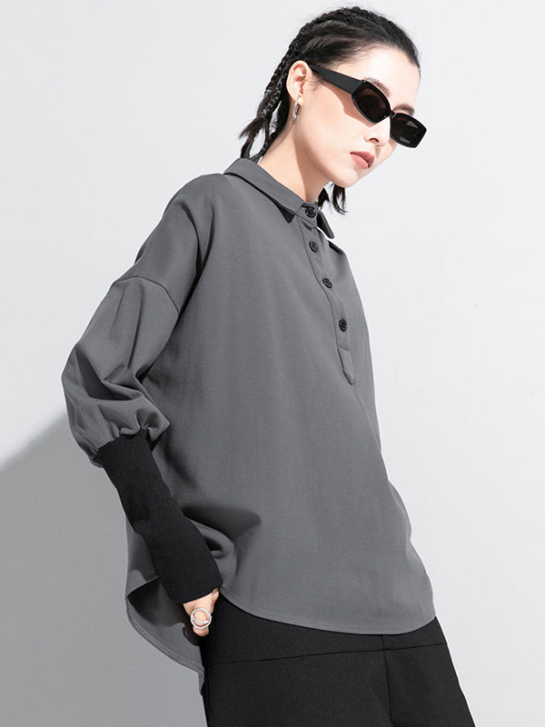 Chemise grise noire à empiècements, col polo