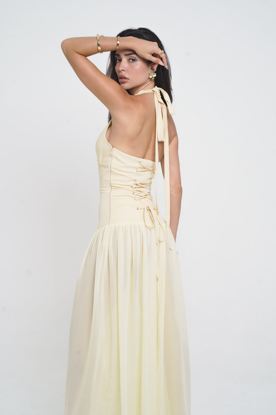Sanya | Robe maxi plissée dos nu