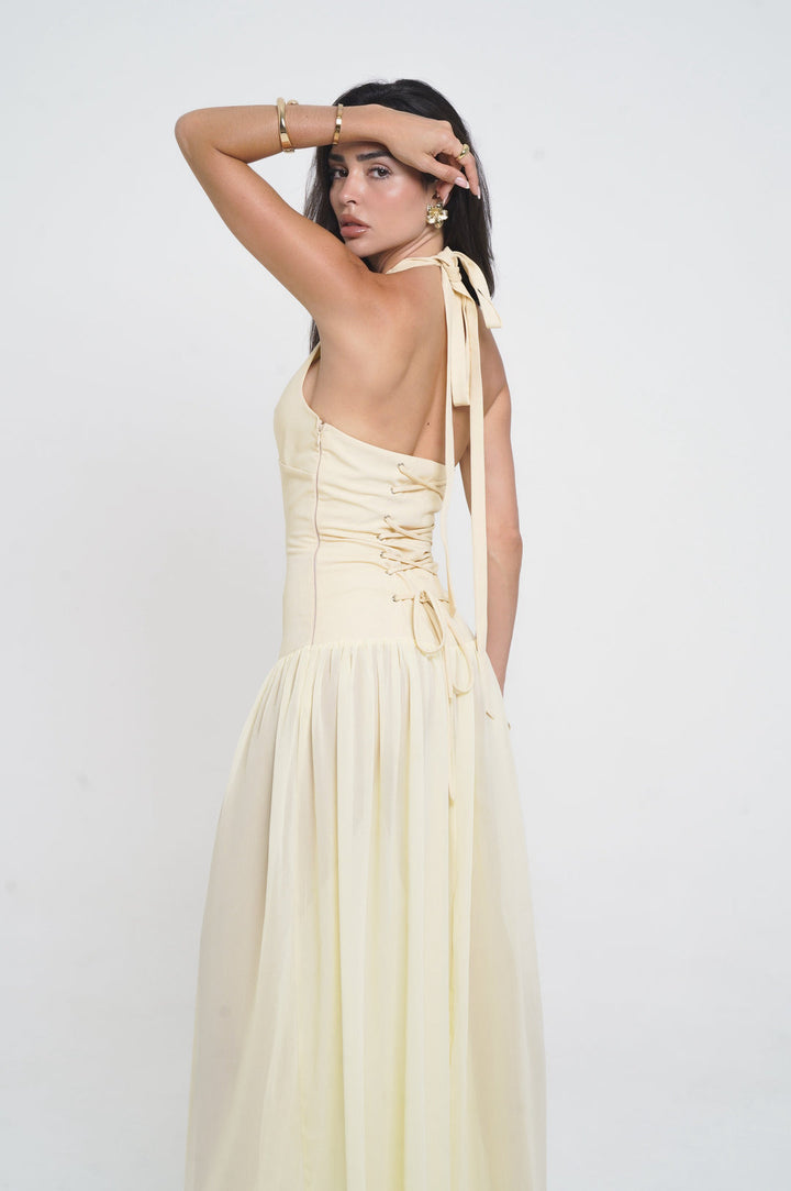 Sanya | Robe maxi plissée dos nu