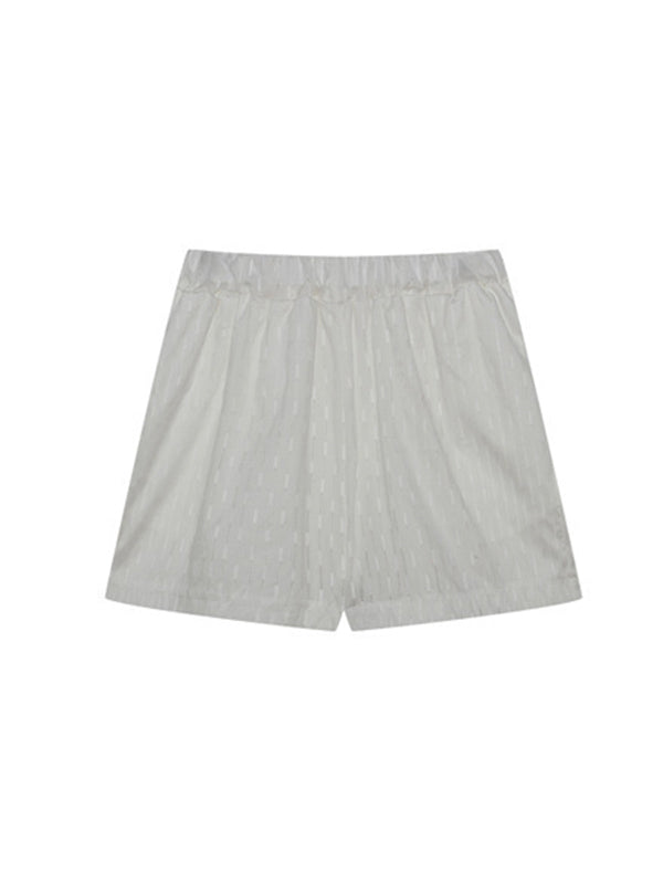 Ensemble deux pièces boutonné à ourlet plongeant, à manches longues, en jacquard, à col revers, couleur unie – chemise + haut + short