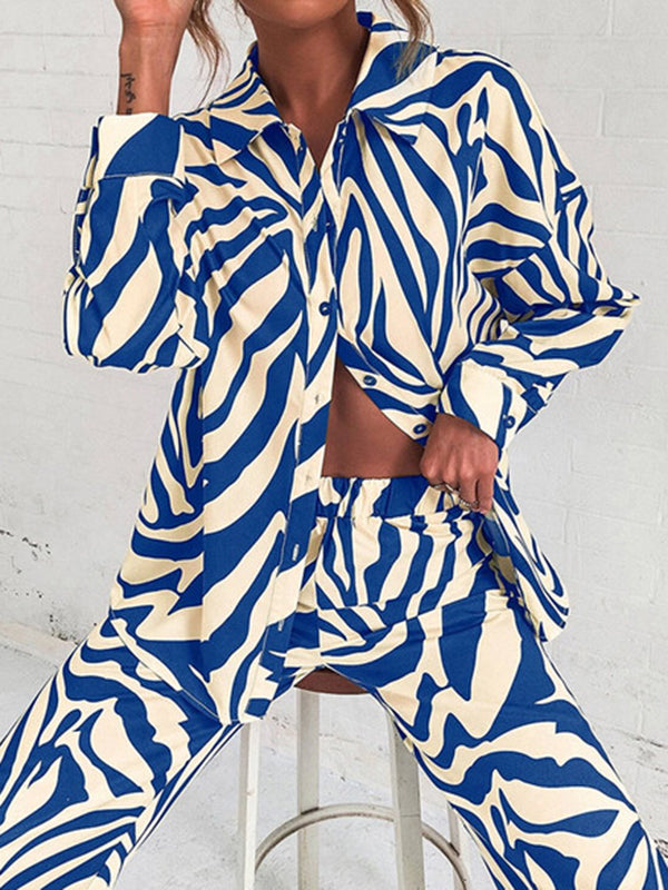 Ensemble deux pièces chemisiers à revers grande taille à rayures zébrées + bas de pantalon