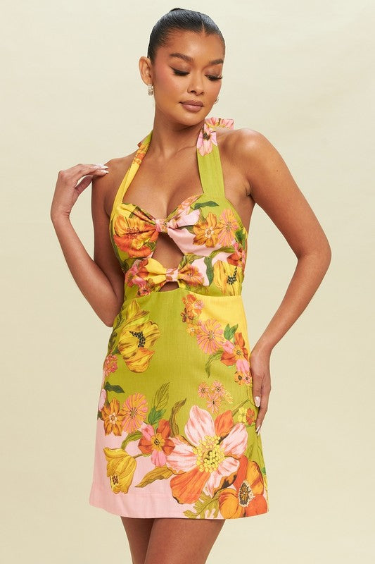 Liste d'attente 31.07. ♥ Robe mini dos nu à fleurs avec décolleté en vert