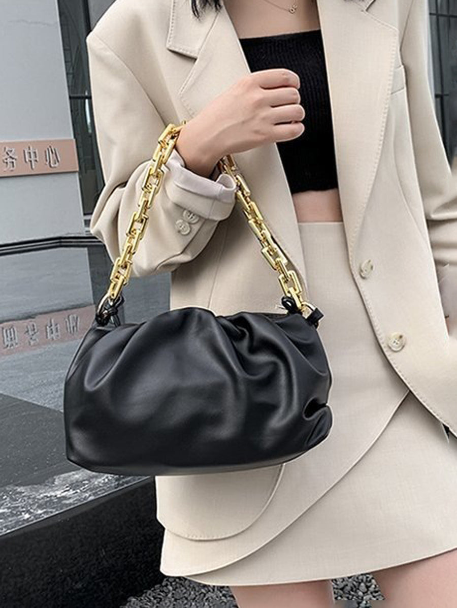 Sac bandoulière à fermeture éclair, à chaîne, couleur unie