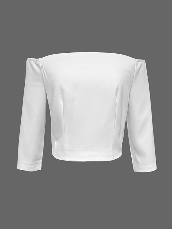 T-shirt à manches mi-longues, à empiècements, à épaules dénudées, couleur unie