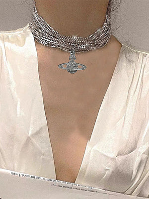 Collier géométrique brillant à chaîne, à strass