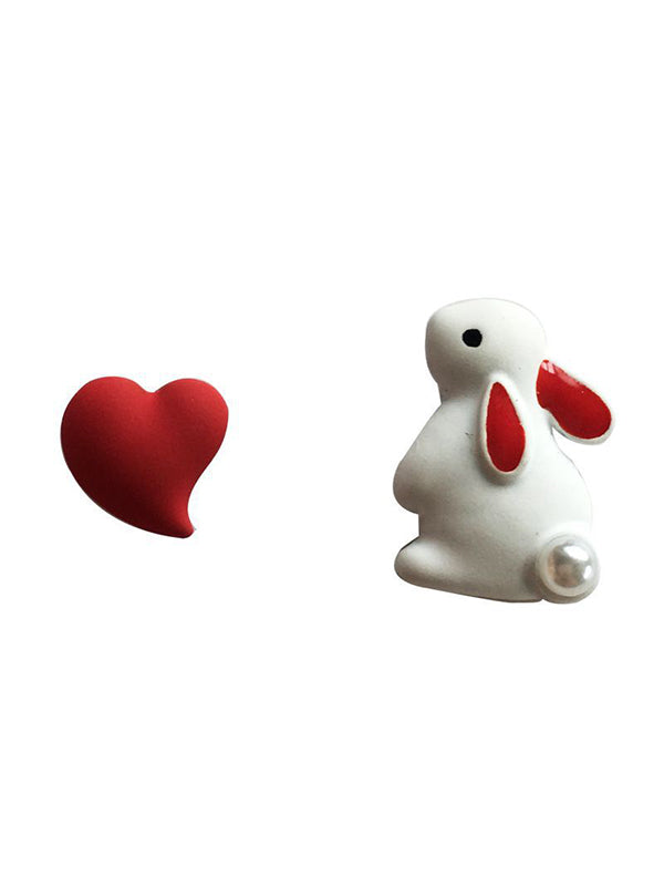 Boucles d'oreilles asymétriques en forme de lapin d'amour mignon