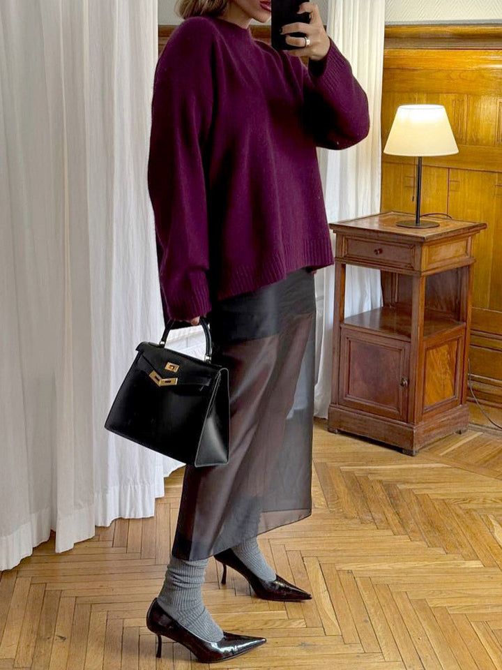 Jupe superposée transparente à taille élastique, taille haute, à empiècements, couleur unie