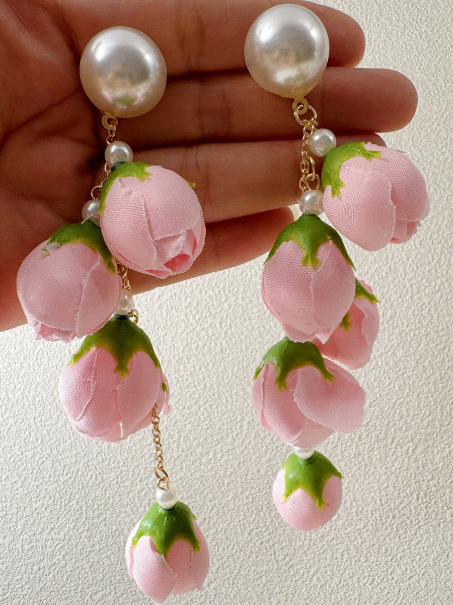 Boucles d'oreilles pendantes à pompons, en forme de fleur