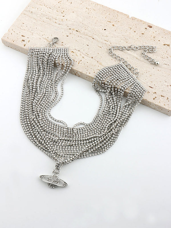 Collier géométrique brillant à chaîne, à strass