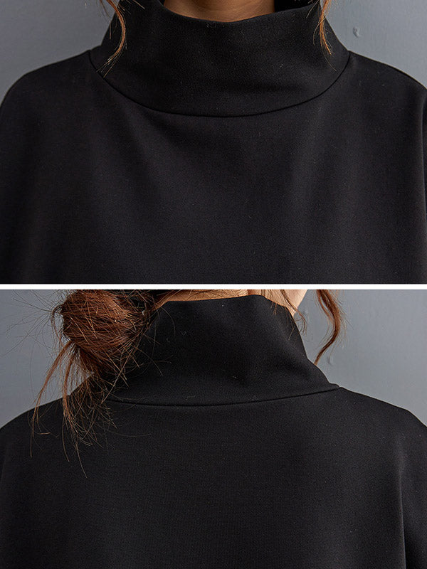 Sweat-shirt urbain à col haut, à ourlet plongeant, couleur unie