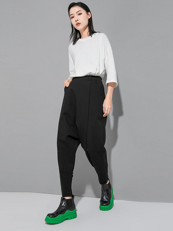 Bas simple ample décontracté à taille élastique, couleur unie