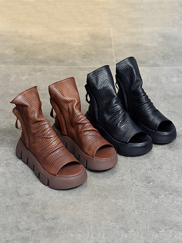 Chaussures à plateforme creuses à fermeture éclair marron noir urbain