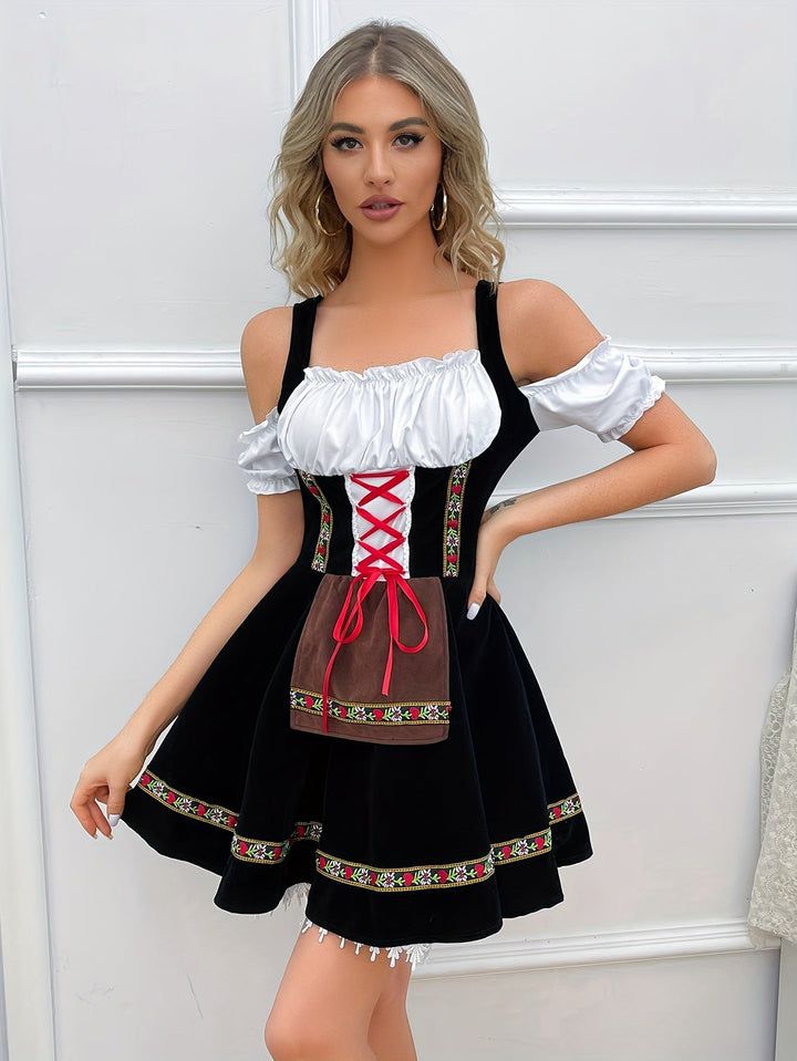 Robe Dirndl sans Épaules Noire pour Femmes Oktoberfest