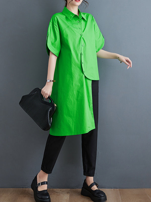 Hauts de chemise à revers de couleur unie à coupe irrégulière