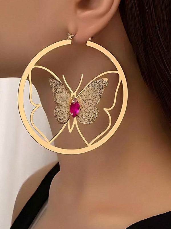 Boucles d'oreilles pendantes géométriques en forme de papillon, à strass
