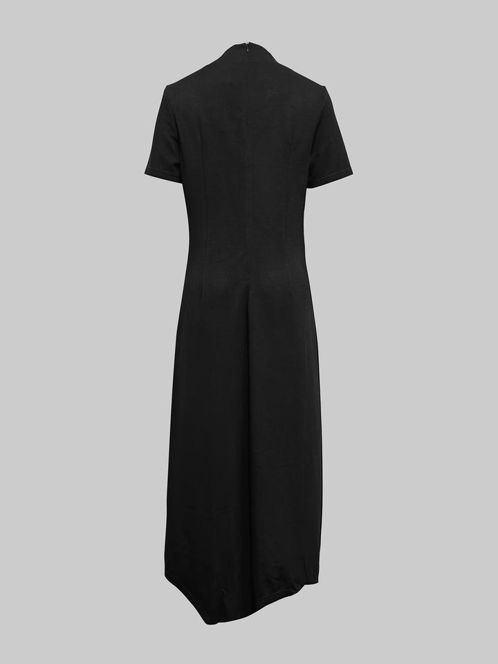 Robe longue boutonnée à ourlet plongeant, à manches courtes, à col rond, couleur unie