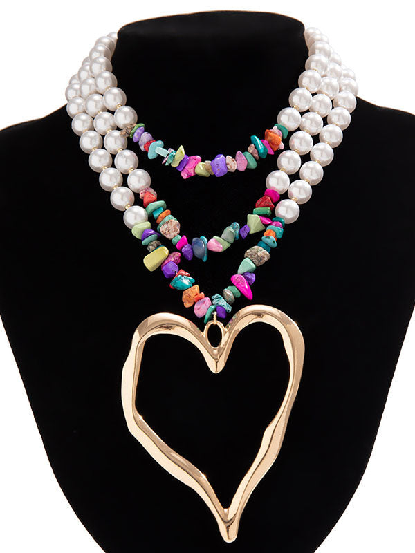 Collier perlé délicat en forme de cœur, couleur contrastée