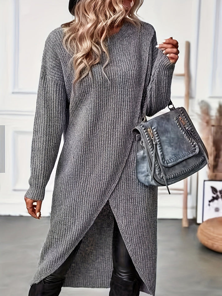 Robe en tricot femme asymétrique | Manches longues pour l'automne et l'hiver