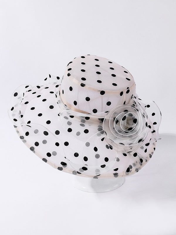 Chapeau de soleil transparent en forme de fleur, en gaze, à pois, à empiècements
