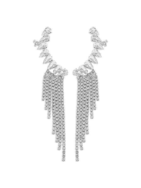 Boucles d'oreilles pendantes géométriques à strass, à pompons