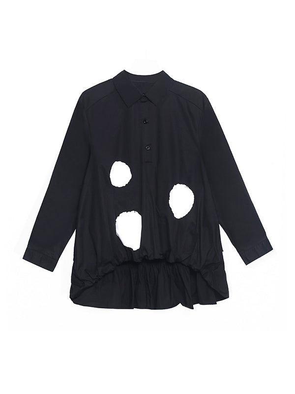 Chemisier simple imprimé à pois noirs et blancs, haut-bas