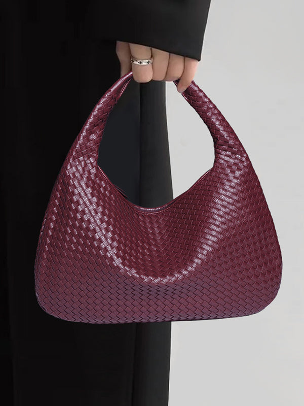 Sac à main géométrique tressé à empiècements, à fermeture éclair, couleur unie