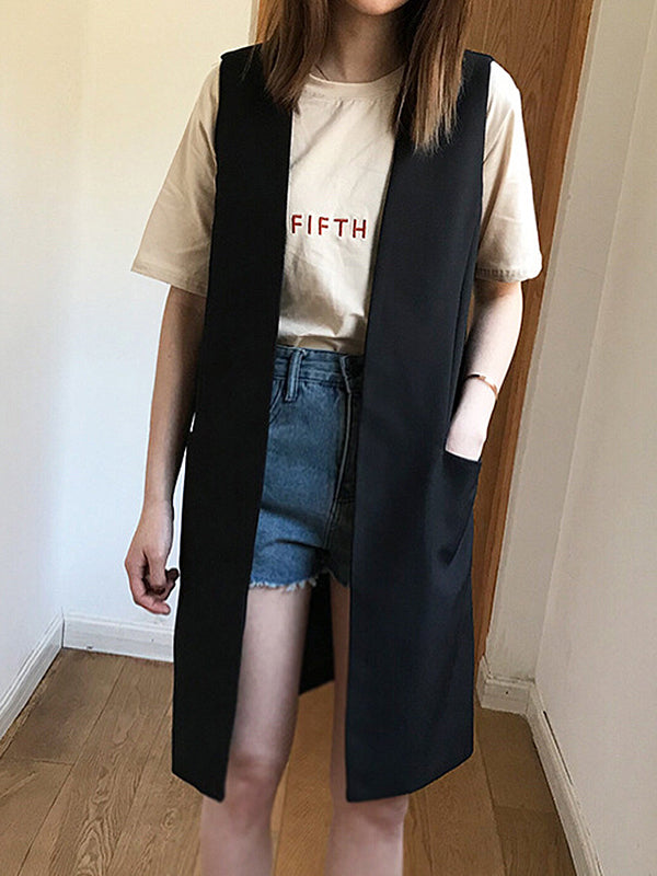 Gilet sans manches décontracté, ample, long et fendu