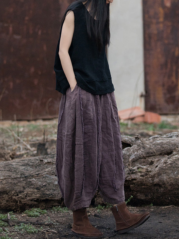Débardeur ample plissé sans manches, à franges, à empiècements, à col en V, couleur unie