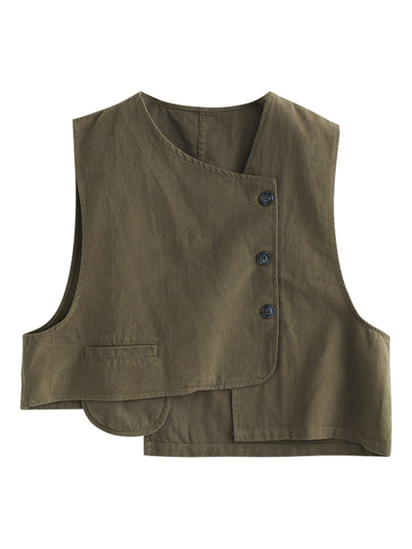 Débardeur asymétrique boutonné vintage, couleur unie