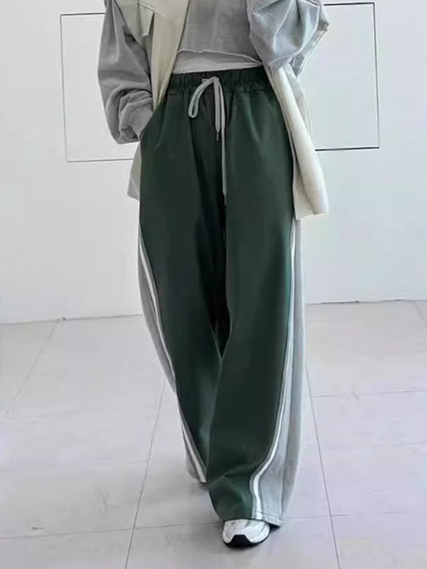 Pantalon ample taille haute, à cordon de serrage, à taille élastique, à empiècements