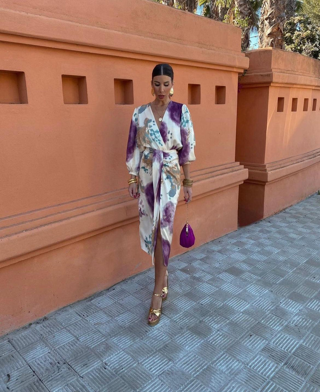 Davina - Robe maxi élégante avec manches longues et décolleté en V