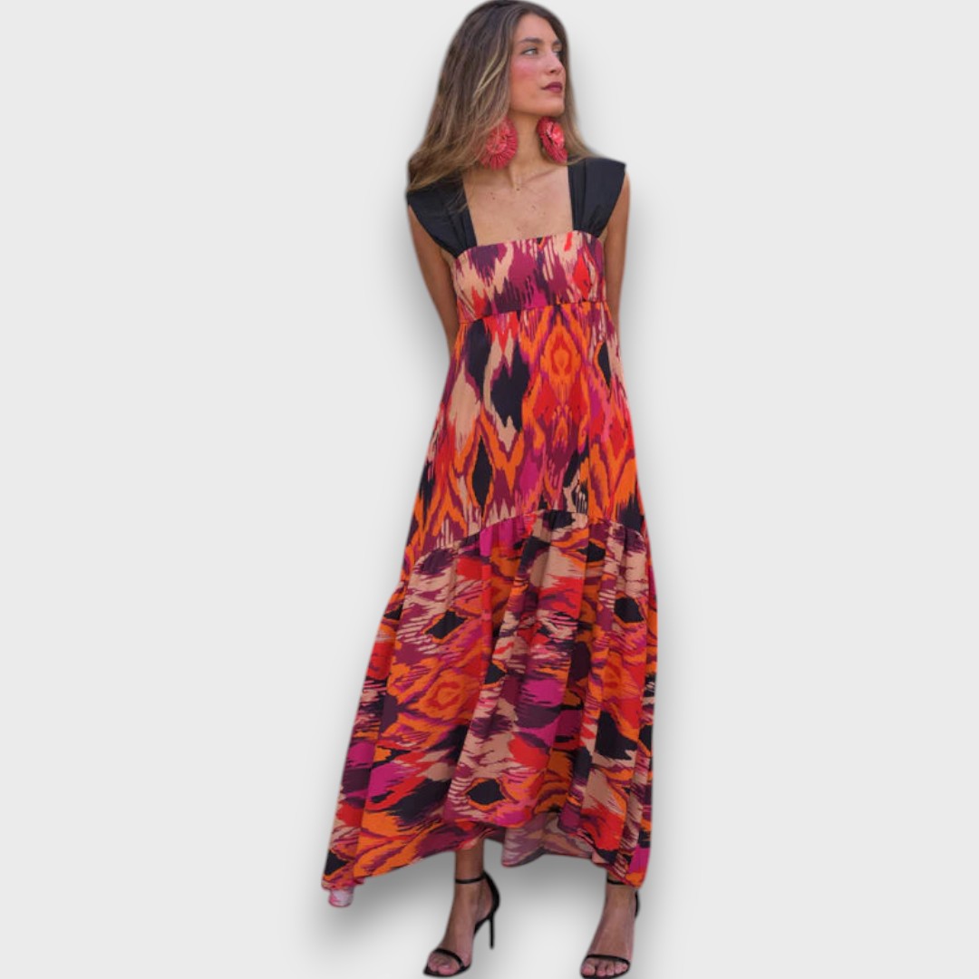 Naiara – Robe maxi avec imprimé ethnique et bretelles statement