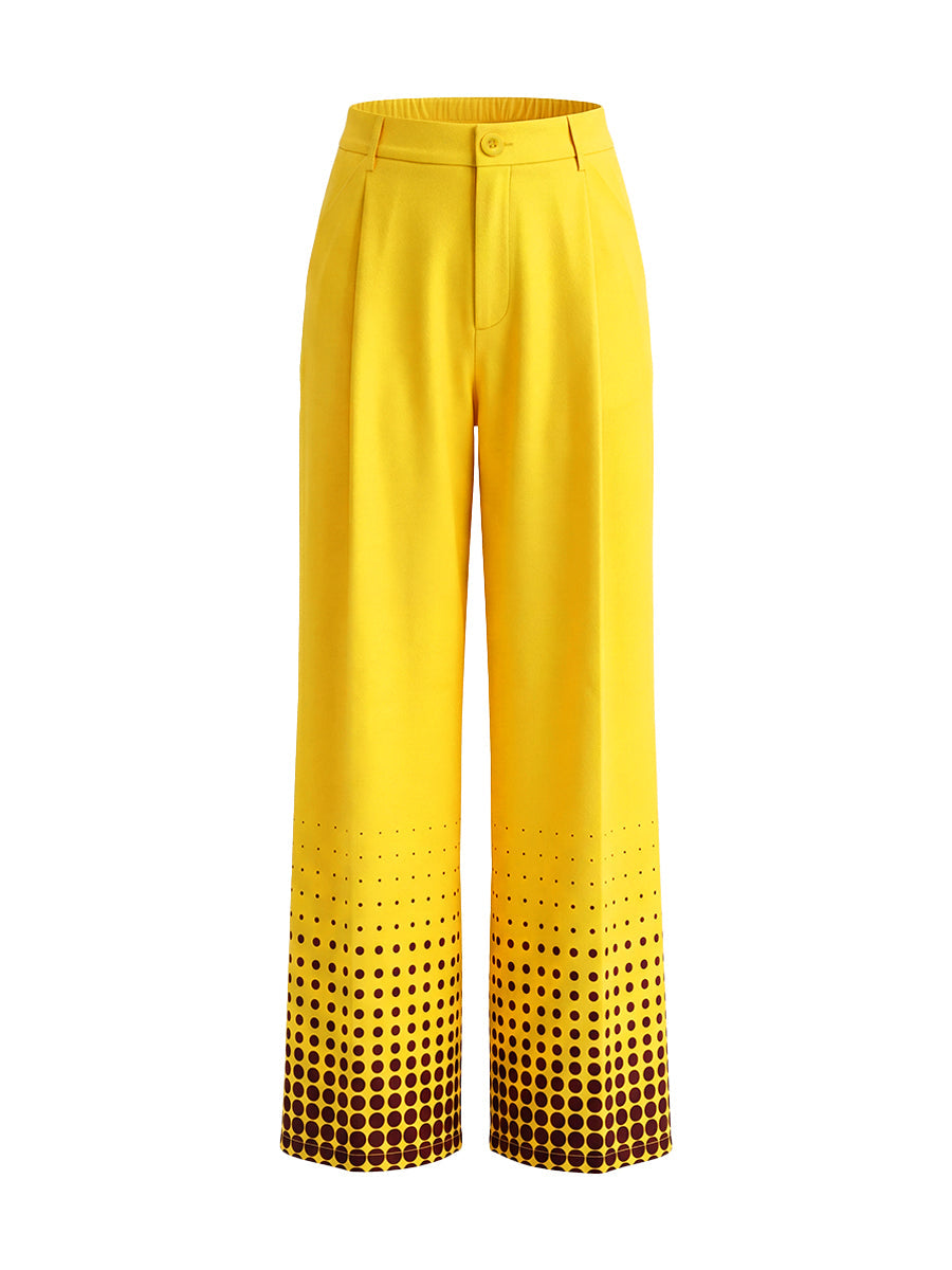Pantalon de tailleur ample taille haute, à pois, à empiècements, couleur contrastée