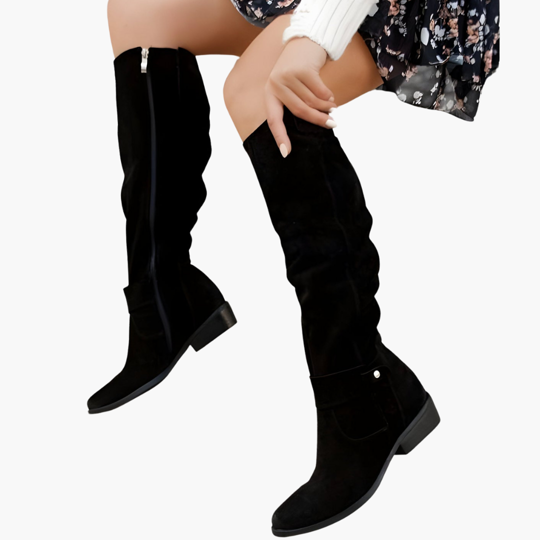 Bottes montantes - pour femmes avec talon bloc et fermeture éclair